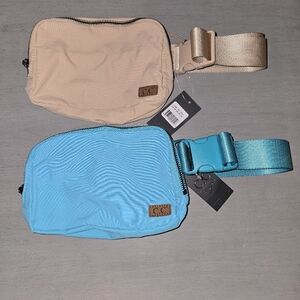 CC Boutique Beige and Blue Belt Bags Nwt